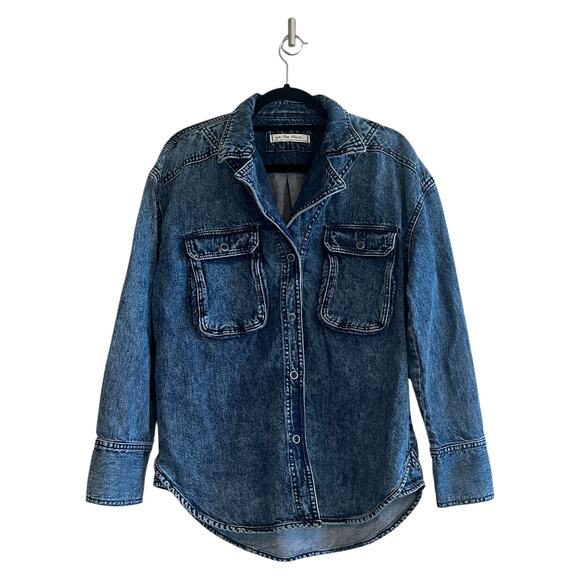 Free People We The Free Izzie Cargo Denim Shirt Jacket Shacket Indigo Blue XS - Picture 2 of 8